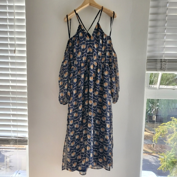 Club Monaco gold point halter silk dress - Picture 2 of 8